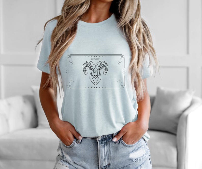 Aries T-Shirt, Zodiac Aries Shirt for Women, Round Neck Shirt Women, Short Sleeve Shirt Women, Zodiac Sign Top, Birthday Gift Eisblau