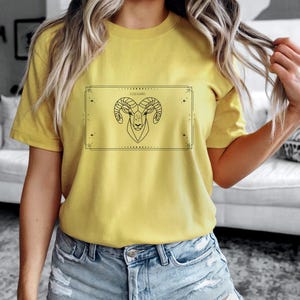 Aries T-Shirt, Zodiac Aries Shirt for Women, Round Neck Shirt Women, Short Sleeve Shirt Women, Zodiac Sign Top, Birthday Gift Yellow