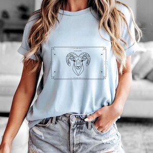 Aries T-Shirt, Zodiac Aries Shirt for Women, Round Neck Shirt Women, Short Sleeve Shirt Women, Zodiac Sign Top, Birthday Gift Hellblau