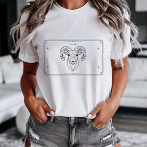 Aries T-Shirt, Zodiac Aries Shirt for Women, Round Neck Shirt Women, Short Sleeve Shirt Women, Zodiac Sign Top, Birthday Gift White