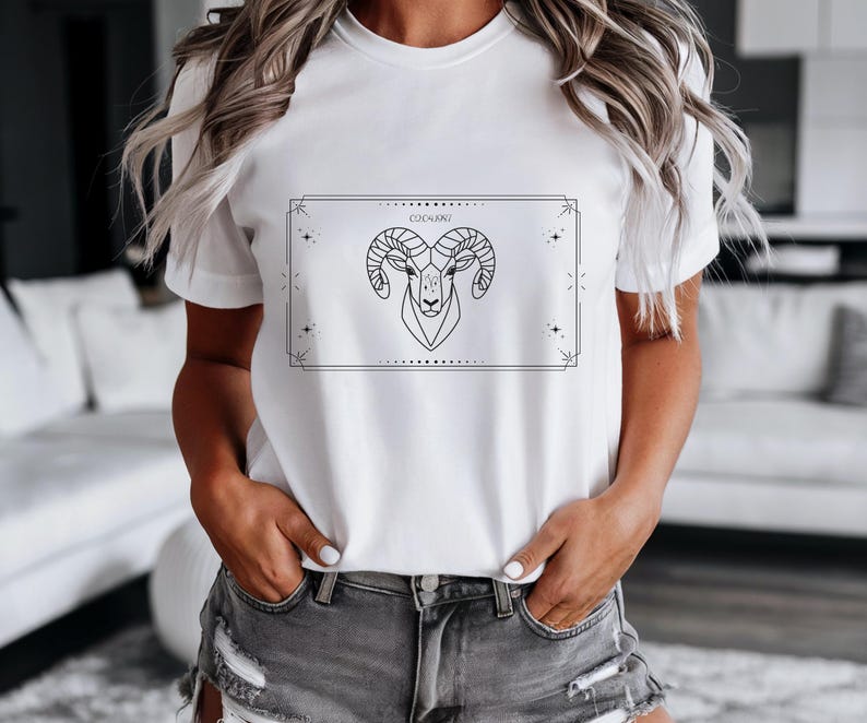 Aries T-Shirt, Zodiac Aries Shirt for Women, Round Neck Shirt Women, Short Sleeve Shirt Women, Zodiac Sign Top, Birthday Gift White