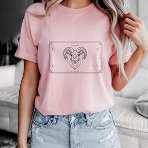 Aries T-Shirt, Zodiac Aries Shirt for Women, Round Neck Shirt Women, Short Sleeve Shirt Women, Zodiac Sign Top, Birthday Gift Pink