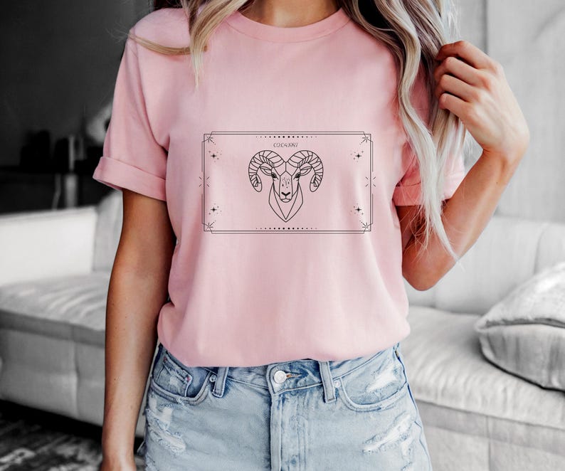 Aries T-Shirt, Zodiac Aries Shirt for Women, Round Neck Shirt Women, Short Sleeve Shirt Women, Zodiac Sign Top, Birthday Gift Pink
