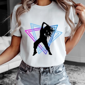 Women's T-shirt with dancer design in neon colors – Vibrant beat, stylish dancewear shirt for ladies