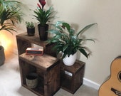 Rustic Nest of Tables Handmade Unique Solid Wood Country Farmhouse Style Side Lamp Table Tudor OAK Dark Oak Walnut