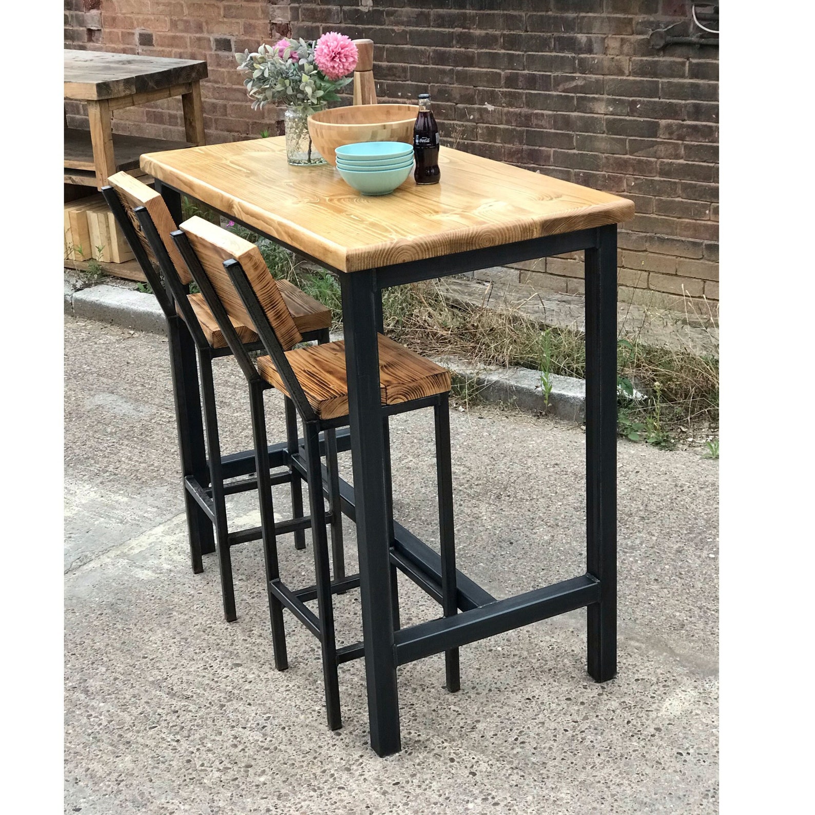 Bar Table and Chairs Industrial Bar Height Table Pub | Etsy UK
