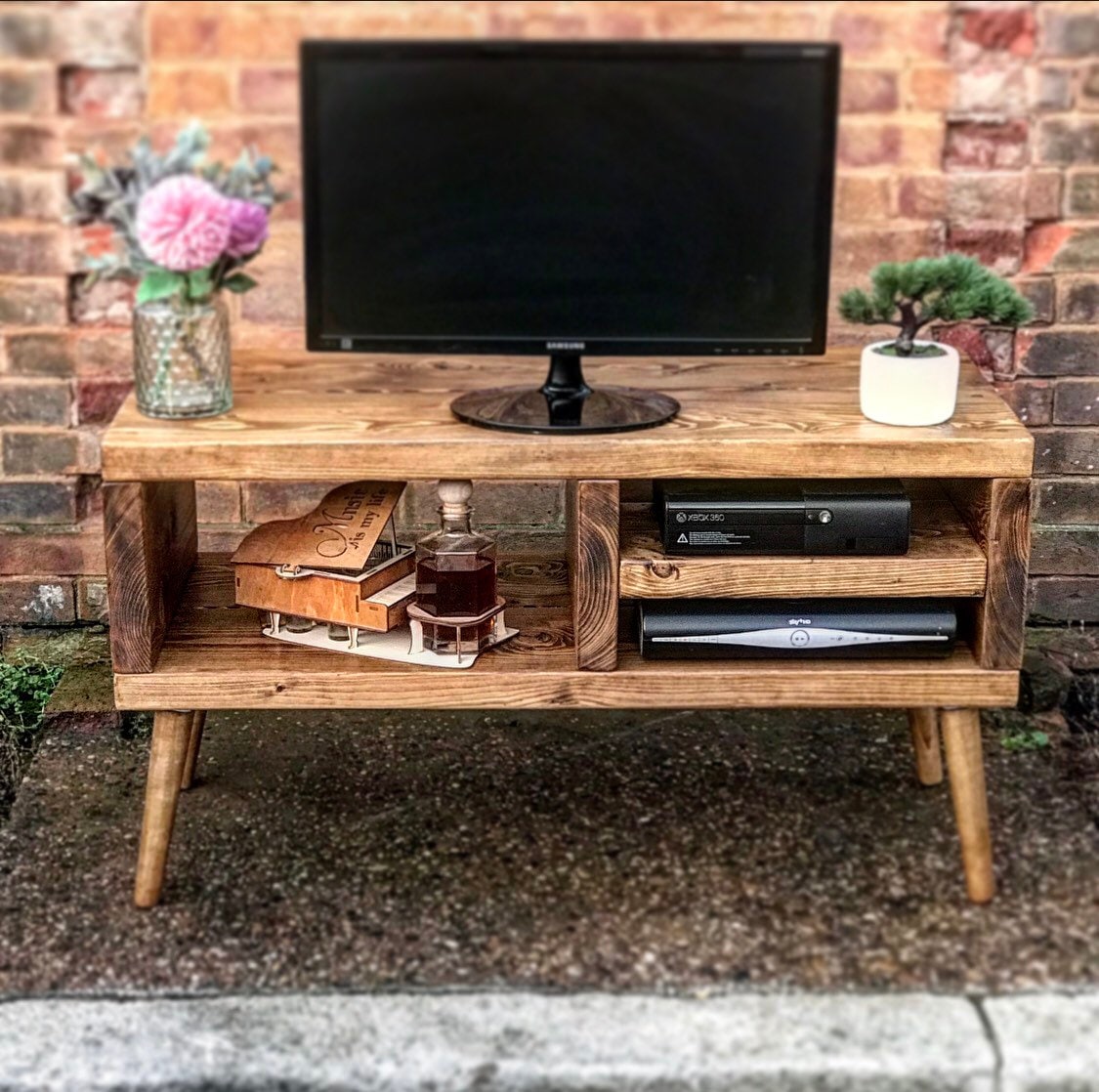 TV Stand Dark Oak Industrial Handmade Solid Wood Console Media Etsy UK