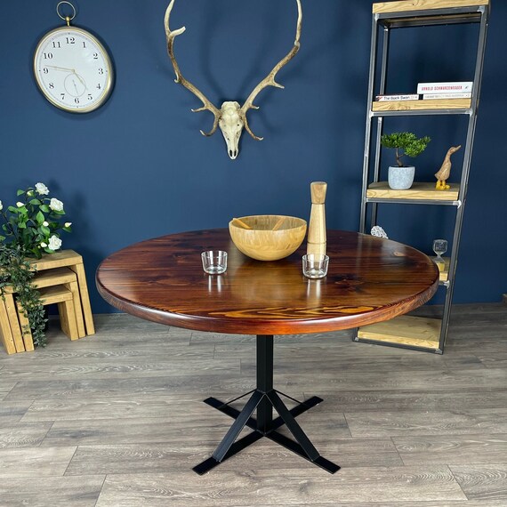 Round Dining Table Black Frame Steel X Frame Legs Chunky Restaurant Farmhouse Industrial Style Dark Oak Pine SOLID WOOD Handcrafted in UK Etsy UK