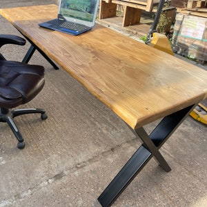 Desk Live Edge Wood Office Desk Decor with Industrial Metal X Black Powder Coated Legs Handmade in UK Gaming Desk Computer Dark OAK Pictured