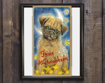 Printable Christmas art pug puppy Art Download Printable art Instant Download Christmas Card Holiday printable printable pug art download