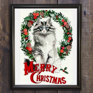 christmas clip art cat festive instant download catlover christmas card printout cat print cat digital download