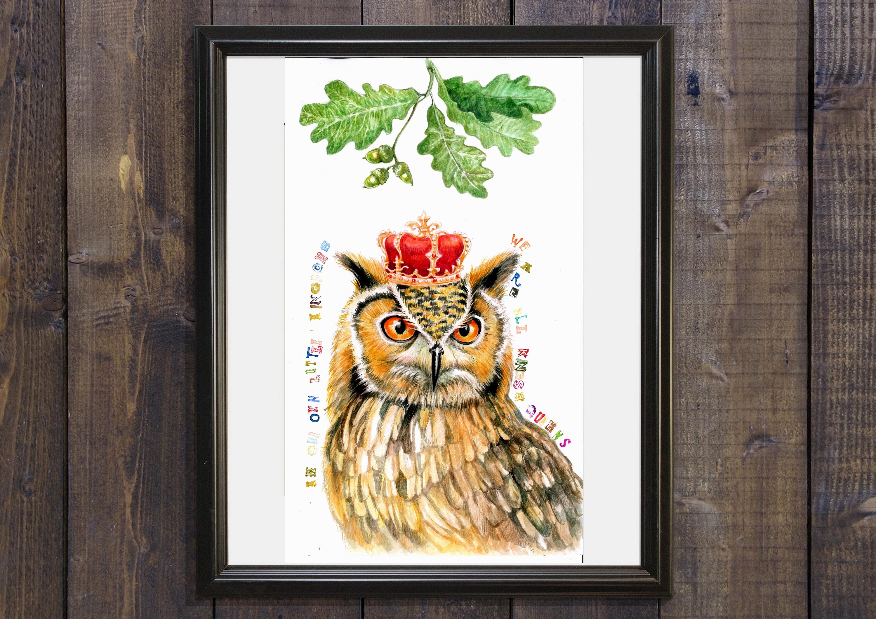 owl printout instant download animal art kings queens wild decoration watercolor art printable bird 