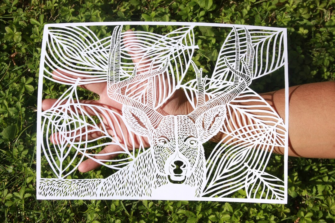 Deer Papercut Handmade Original Wood Carving Wall Decor House Warming