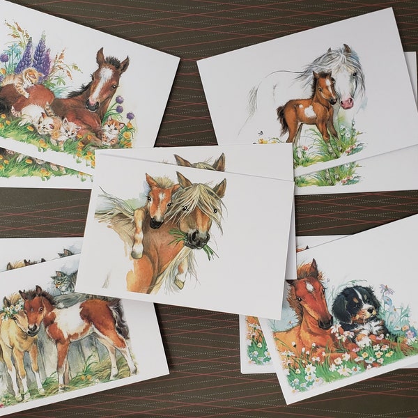 10 Small Horse Note Cards.  Handmade. Perfect for gift giving, greetings, Thank you.   5 designs, 2 each.