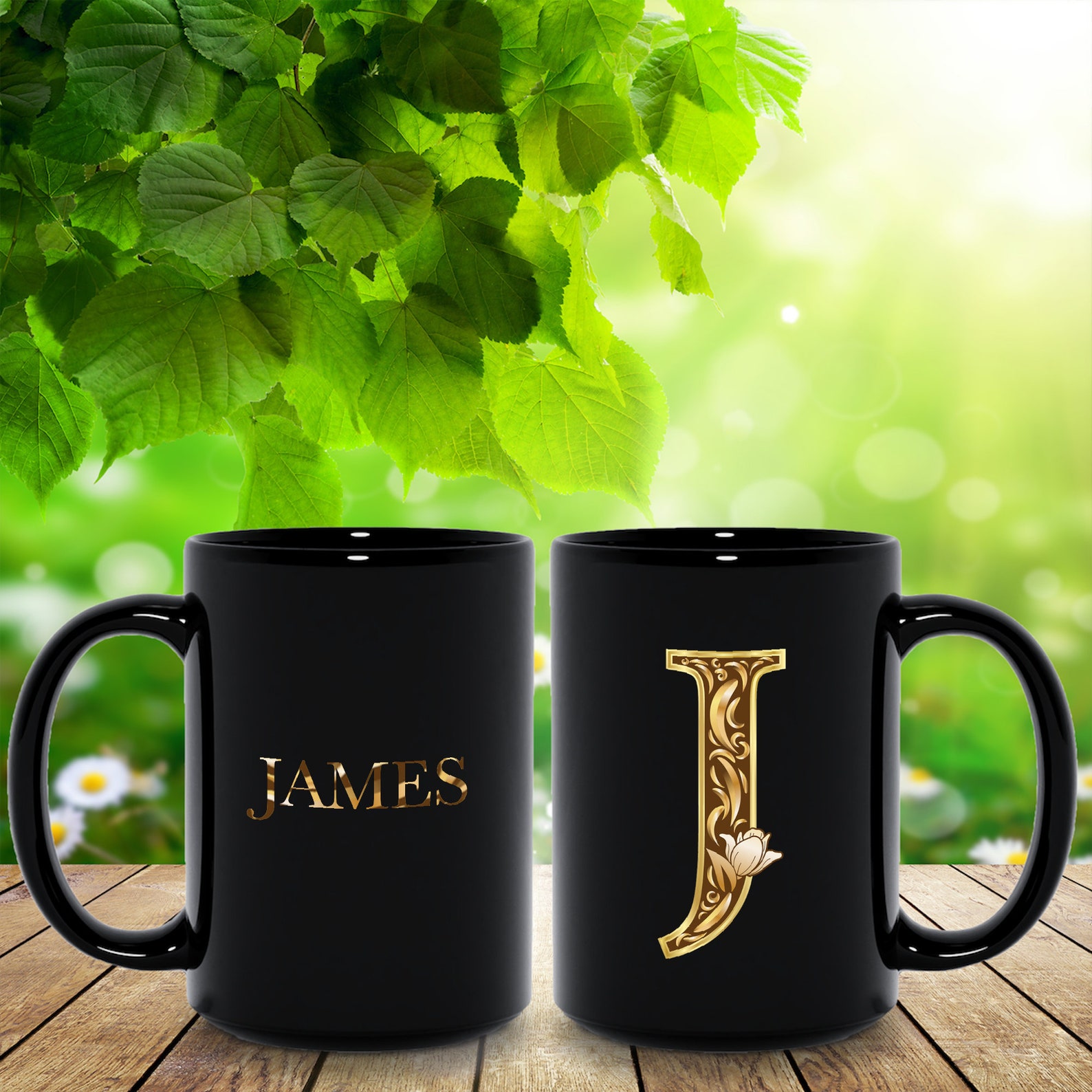 Personalized J Initial Mug For Gift Luxury Gold Etsy
