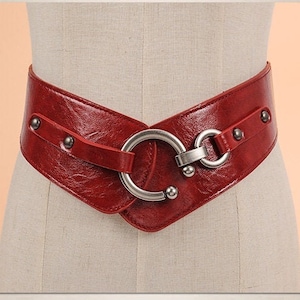 Wide Women's Elasticated Leather waist Belt with metal Buckle,Adjustable and stretchable for party, Casual,Chain belt