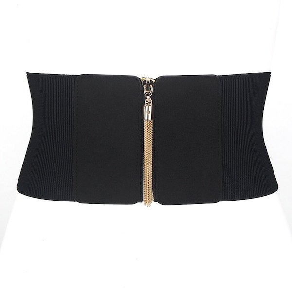 Black Wide Stretch Elastic Belt,Retro elastic waist closure with zipper,Plus size Belt,Coat belt,Corset Belt,Dress accessories,12cm width