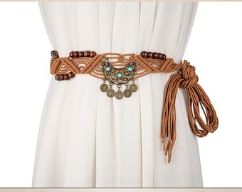 Vintage brown macrame belt,Boho hippie womens belt with fringe,Braided women's belt with tassels,Belly dancing belt,Cypsy Belt,Tribal belt