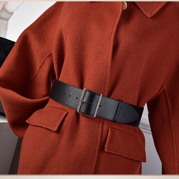 Ceinture large en cuir, boucle habillée ceinture en cuir, ceinture en cuir uni, ceinture mince pour femmes, ceinture de manteau, 5.6cm largeur,