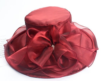 Elegante organza Ruffle Hat, Sombrero ajustable, Sombrero de iglesia, Sombrero de fiesta de té alto, Sombrero formal, Sombrero Derby, Sombrero de boda, Sombrero de ala grande