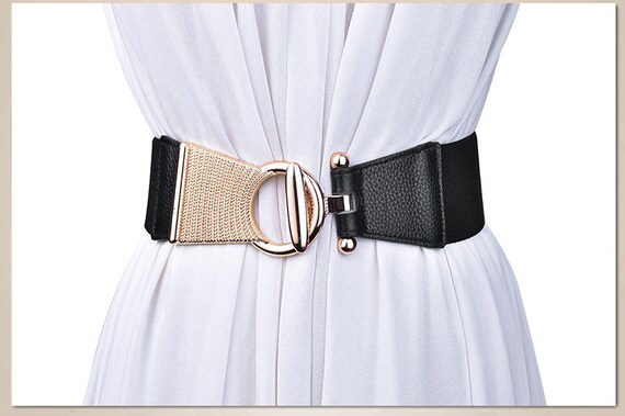 63mm Wide Womens Stretchable Elastic Waist Belt With Gold Buckle, Plus Size  Belt for Party, Natural Leather Belt,genuine Accessories, -  Israel