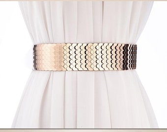 Wide Women's Elasticated waist Belt with Metal decorative pattern,Adjustable and stretchable for Casual,Formal,western outfits,Corset belt,