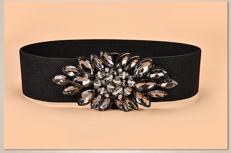 Fashion Dress Belts for Women Hight Waist Wide Metal Beaded Buckle Elastic  Belt♧