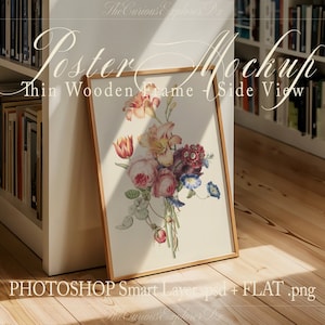 Frame mockup 5x7 verhouding moderne houten frame PSD & PNG mockup - bibliotheek scène poster sjabloon