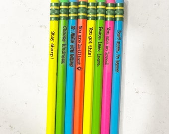 Personalized pencils - Inspirational pencils - Custom name pencils - Set of 6 pencils - Colorful pencils