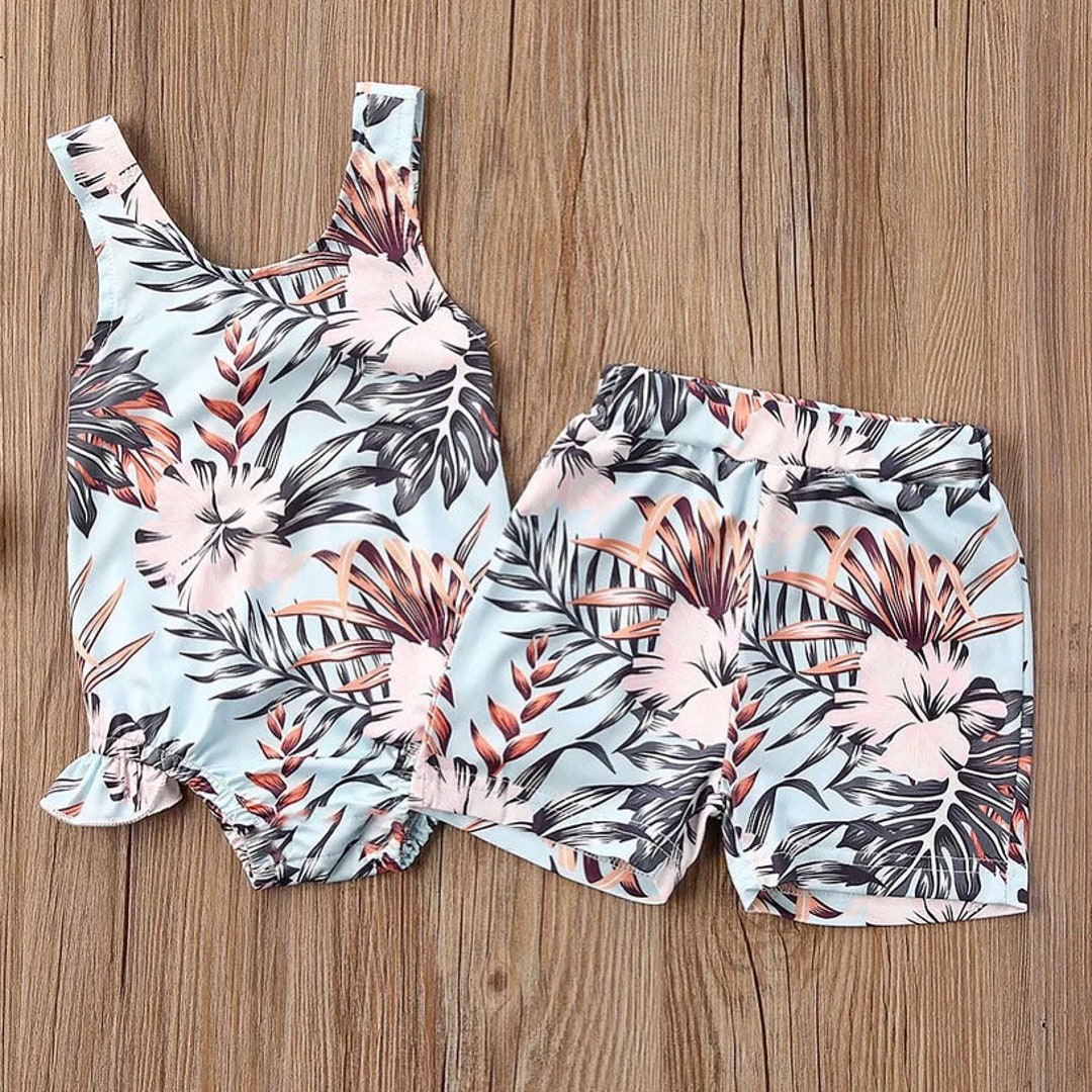 His and Hers Baby Bathing Suits Trendy Floral Swimsuit Floral Baby Swimsuit Baby Swimwear