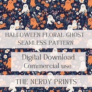 Halloween Floral Ghost Seamless Pattern, Floral Pattern, Halloween, Seamless Pattern, Craft, Digital Download, 12in x 12in, D2