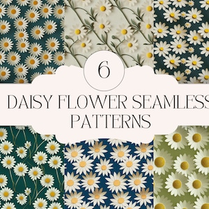 Daisy Flower Digitaal Papier, Naadloos Patroon, Scrapbooking Papier, 6 Ontwerpen, Daisy Flower Achtergrond, 12in x 12in