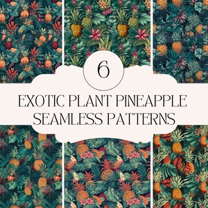 Tropical Exotic Plant Pineapple Digital Paper, Seamless Pattern, Scrapbooking Paper, 6 Designs, Pineapple Tropical Background, 12in x 12in