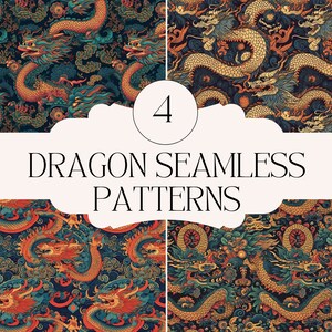 Chinese Dragon Pattern Digital Paper, Seamless Patterns, Scrapbooking Paper, 4 Designs, Dragon Background, 12in x 12in