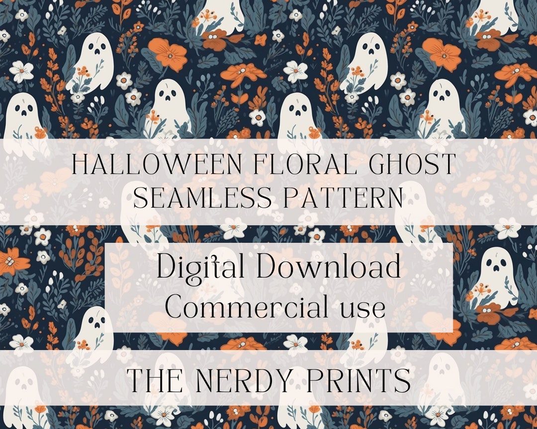 Halloween Floral Ghost Seamless Pattern 12in X 12in (digital Download ...