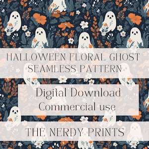 ハロウィン フローラル ゴースト シームレスパターン 12インチ x 12インチ (デジタルダウンロード)