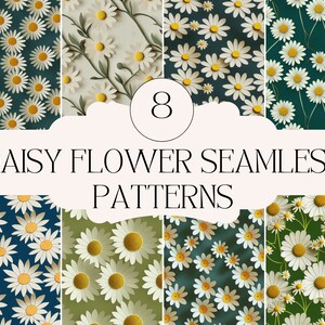 Daisy Flower Digital Paper, Seamless Pattern, Scrapbooking Paper, 8 Designs, Daisy Flower Background, 12in x 12in