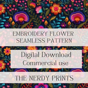 Embroidery Flower Seamless Pattern, Floral Pattern, Flower, Embroidery, Seamless Pattern, Craft, Digital Download, 12in x 12in, D1