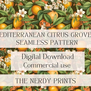 Mediterranean Citrus Grove Seamless Pattern, Seamless Pattern, Craft, Citrus Pattern, Digital Download, 12in x 12in, D1