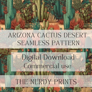 Arizona Cactus Desert Landscape Seamless Pattern, Cactus Pattern, Seamless Pattern, Craft, Digital Download, 12in x 12in, D2