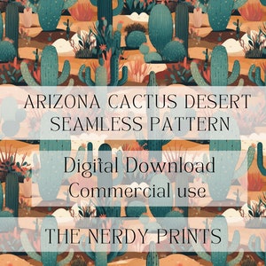 Arizona Cactus Desert Landscape Seamless Pattern, Cactus Pattern, Seamless Pattern, Craft, Digital Download, 12in x 12in, D4
