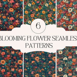 Bloeiende bloem bloemmotief digitaal papier, naadloze patroon, scrapbooking papier, 6 ontwerpen, bloeiende bloem achtergrond, 12in x 12in