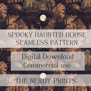 Halloween Spooky Haunted House Seamless Pattern, Halloween Pattern, Halloween, Seamless Pattern, Craft, Digital Download, 12in x 12in, D2