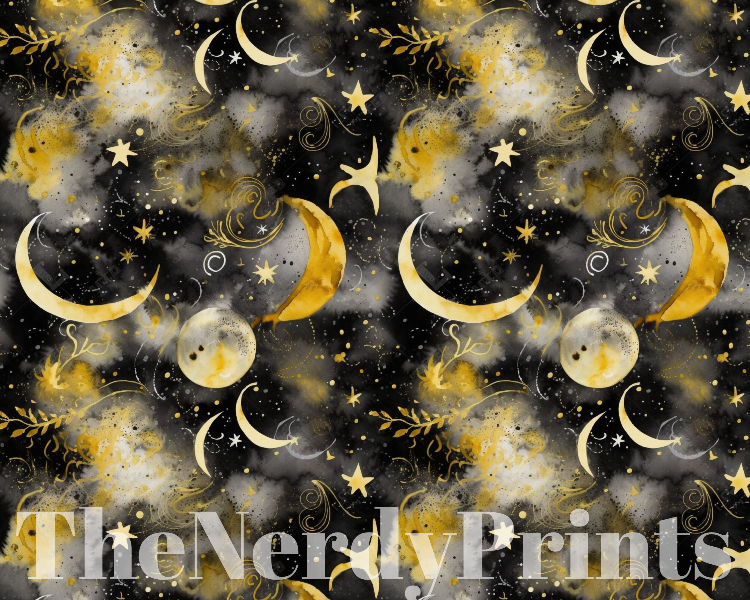 Watercolor Mystic Celestial Digital Paper, Seamless Pattern ...
