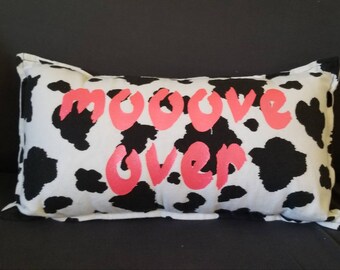 Cow Print Lumbar Pillow  / Snuggle Flannel Pillow / Mooove Over Mooove Closer / Strawberry Cow / Back Support Pillow / Handmade Pillow