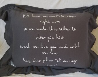 Keepsake Hug Poem Custom Accent Pillow made from Soft Jersey Cotton with Optional Name Customization and/ or Family Clothing Patches