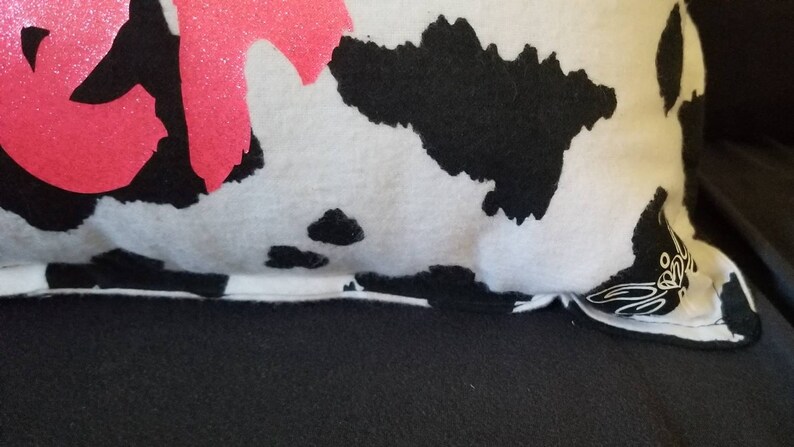 Cow Print Lumbar Pillow / Snuggle Flannel Pillow / Mooove Over Mooove Closer / Strawberry Cow / Back Support Pillow / Handmade Pillow immagine 3