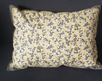 20 Inch Yellow and Gray Flower Decorative Accent Pillow made from Sturdy Canvas Style Cotton and Overstuffed for Firm Comfort
