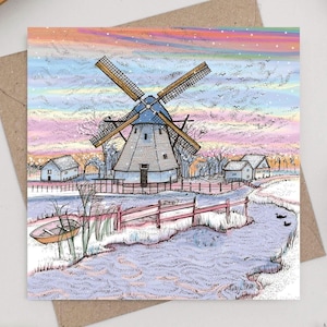 windmill, art, illustration, christmas, christmas card, hand drawn, hand finished, bio glitter, biodegradable, recycled recyclable, compostable, nature, wildlife, greeting card, for her, for him, eco friendly