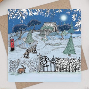Carte de Noël Lapin dans le jardin